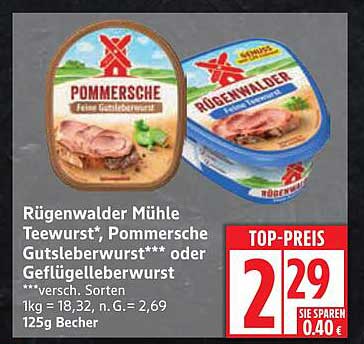 Rügenwalder Mühle Teewurst, Pommersche Gutsleberwurst oder Geflügelleberwurst – 125g Becher