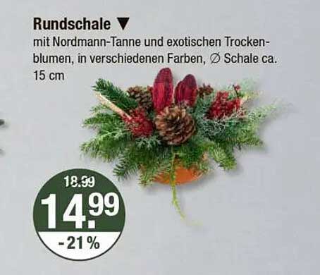 Rundschale mit Nordmann-Tanne und exotischen Trockenblumen, Ø Schale ca. 15 cm