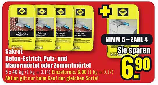 Sakret Beton-Estrich, Putz- und Mauerputzmörtel oder Zementmörtel