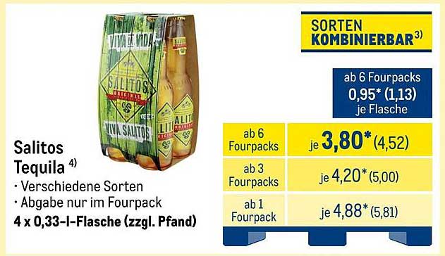Salitos Tequila vierpack (4 x 0,33 l-Flasche)
