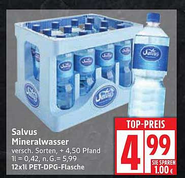 Salvus Mineralwasser 12x1l PET-DPG-Flasche