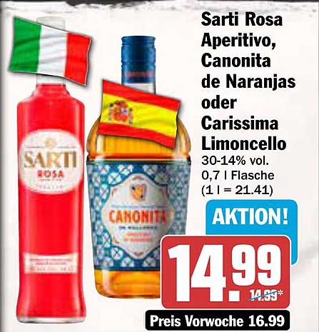 Sarti Rosa Aperitivo, Canonita de Naranjas oder Carissima Limoncello