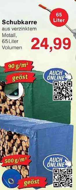Schubkarre aus verzinktem Metall, 65 Liter Volumen