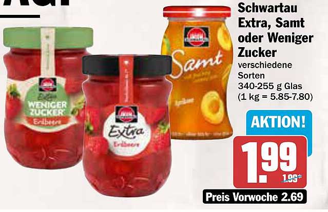 Schwartau Extra, Samt oder Weniger Zucker Erdbeermarmelade – Aktion!