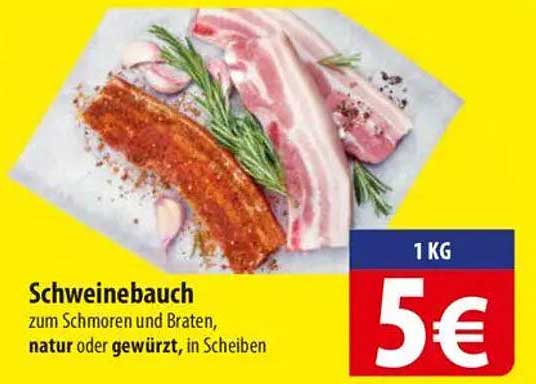 Schweinebauch zum Schmoren und Braten, natur oder gewürzt, in Scheiben
