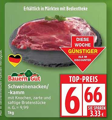 Schweinenacken/-kamm 1kg - zarte und saftige Bratenstücke