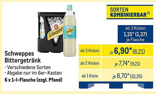 Schweppes Bittergetränk - 6 x 1 l-Flasche (zzgl. Pfand)
