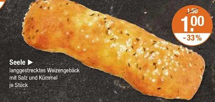 Seele - langgestrecktes Weizengebäck mit Salz und Kümmel