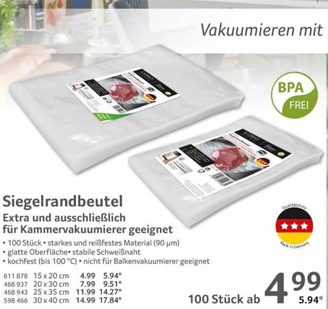 Siegelrandbeutel - Extra und ausschließlich für Kammer Vakuumierer geeignet