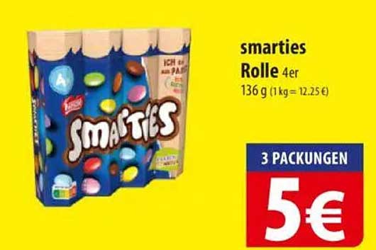 Smarties Rolle 4er, 136 g für nur 5 €