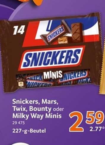 Snickers, Mars, Twix, Bounty oder Milky Way Minis 227-g-Beutel