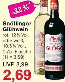 Snöflingor Glühwein rot oder weiß, 0,75 l Flasche
