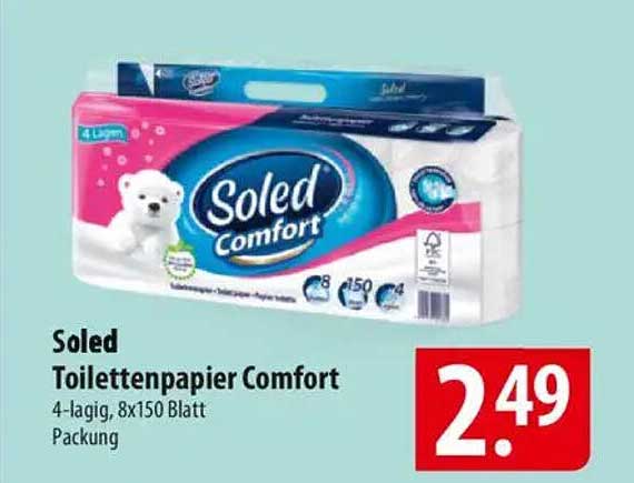 Soled Toilettenpapier Comfort 4-lagig, 8x150 Blatt Packung