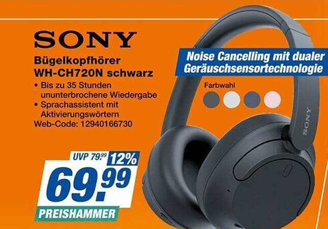 Sony Bügelkopfhörer WH-CH720N schwarz