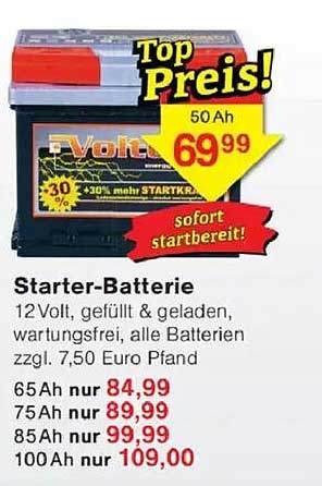 Starter-Batterie 12Volt, gefüllt & geladen