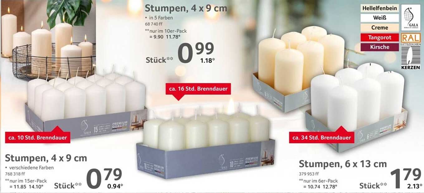 Stumpenkerzen, 4 x 9 cm in verschiedenen Farben