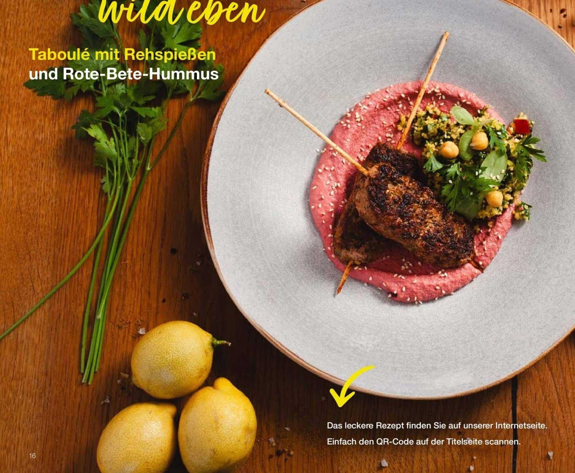 Taboulé mit Rehspießen und Rote-Bete-Hummus