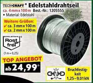 TECH-CRAFT Edelstahl-Drahtseil 4 mm x 100 m