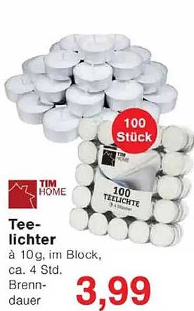 Tee-Lichter à 10 g, im Block, ca. 4 Std. Brenndauer