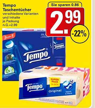 Tempo Taschentücher - verschiedene Varianten und Inhalte je Packung