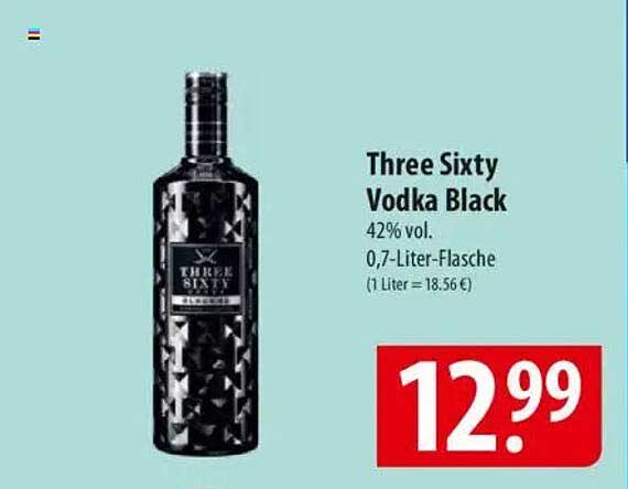 Three Sixty Vodka Black 0,7-Liter-Flasche