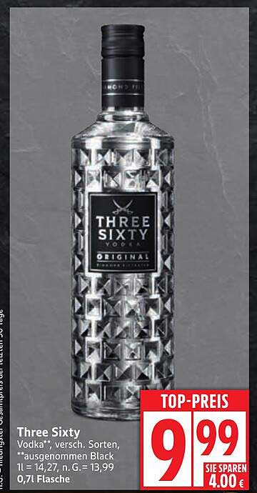 Three Sixty Vodka, verschiedene Sorten, 0,7 l Flasche