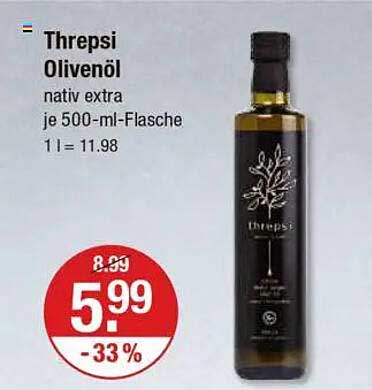 Threpsi Olivenöl nativ extra je 500-ml-Flasche