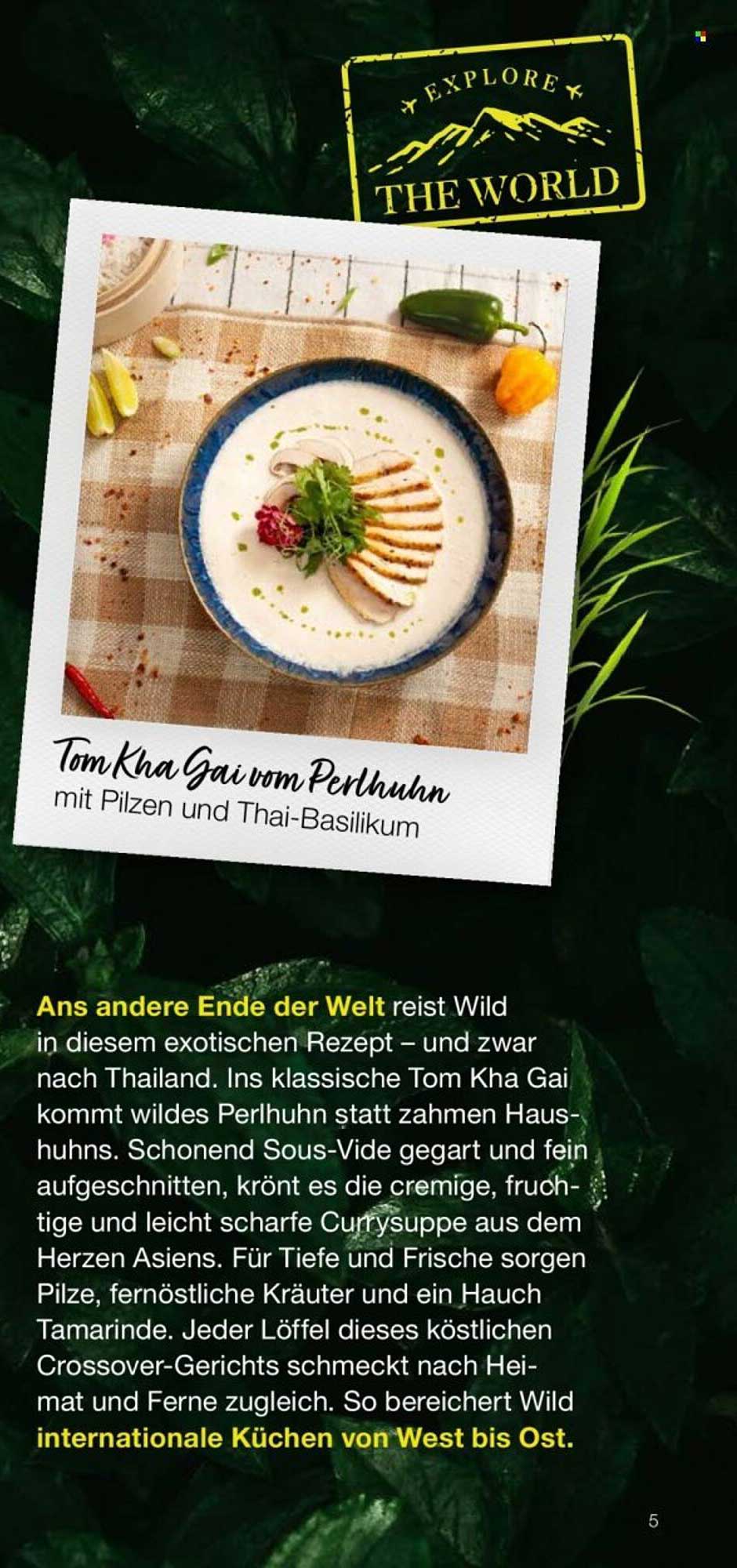 Tom Kha Gai vom Perlhuhn mit Pilzen und Thai-Basilikum