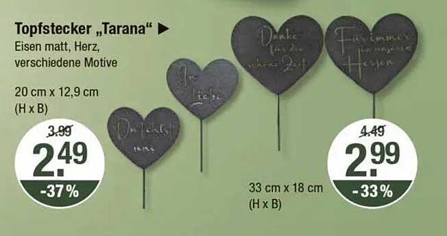 Topfstecker „Tarana“ - Eisen matt, Herz, verschiedene Motive