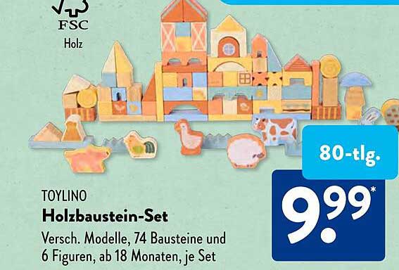 TOYLINO Holzbaustein-Set – 80-tlg.