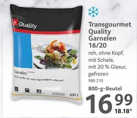 Transgourmet Quality Garnelen 16/20, roh, ohne Kopf, mit Schale, gefroren