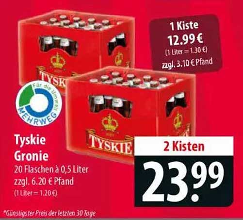 Tyskie Gronie - 2 Kisten à 20 Flaschen für nur 23,99 €