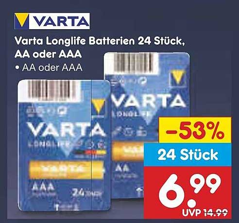 Varta Longlife Batterien 24 Stück, AA oder AAA