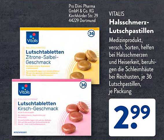 VITALIS Halsschmerz-Lutschpastillen, 36 Stück