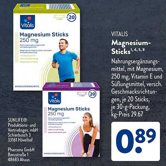 Vitalis Magnesium-Sticks 250 mg