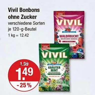 Vivil Bonbons ohne Zucker - verschiedene Sorten je 120-g-Beutel