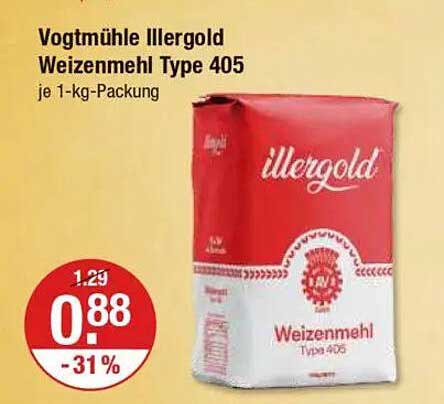Vogtmühle Illergold Weizenmehl Type 405 je 1-kg-Packung