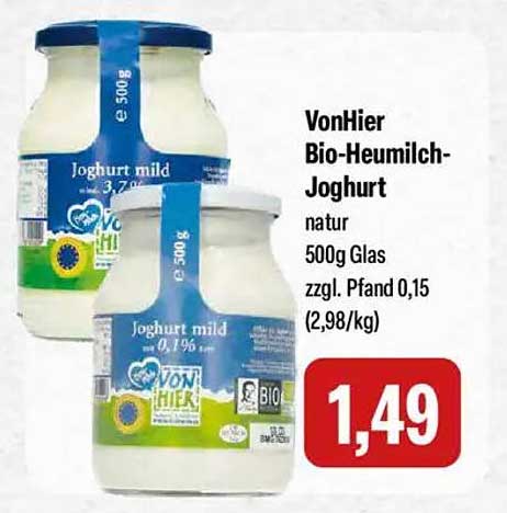 VonHier Bio-Heumilch-Joghurt natur 500g Glas