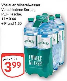 Vöslauer Mineralwasser Verschiedene Sorten, PET-Flasche, 6 x 1,5 l