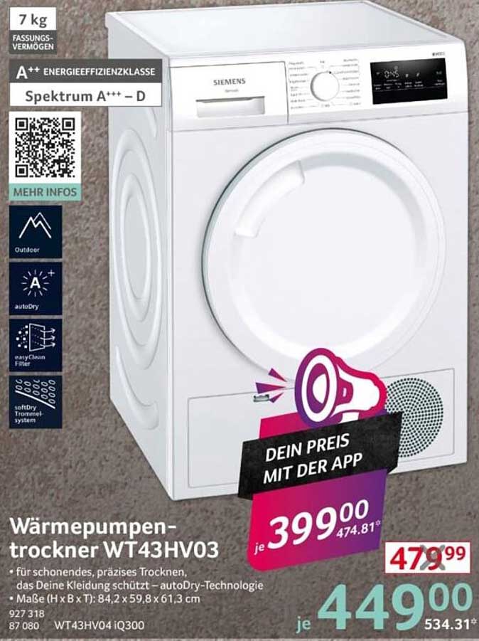 Wärmepumpentrockner WT43HV03 von Siemens