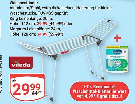 Wäscheständer von Vileda - Aluminium/Stahl, extra dicke Leinen