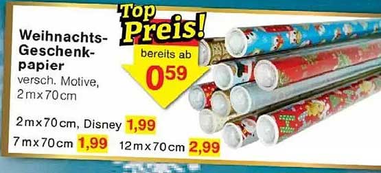 Weihnachts-Geschenkpapier - verschiedene Motive, 2m x 70cm
