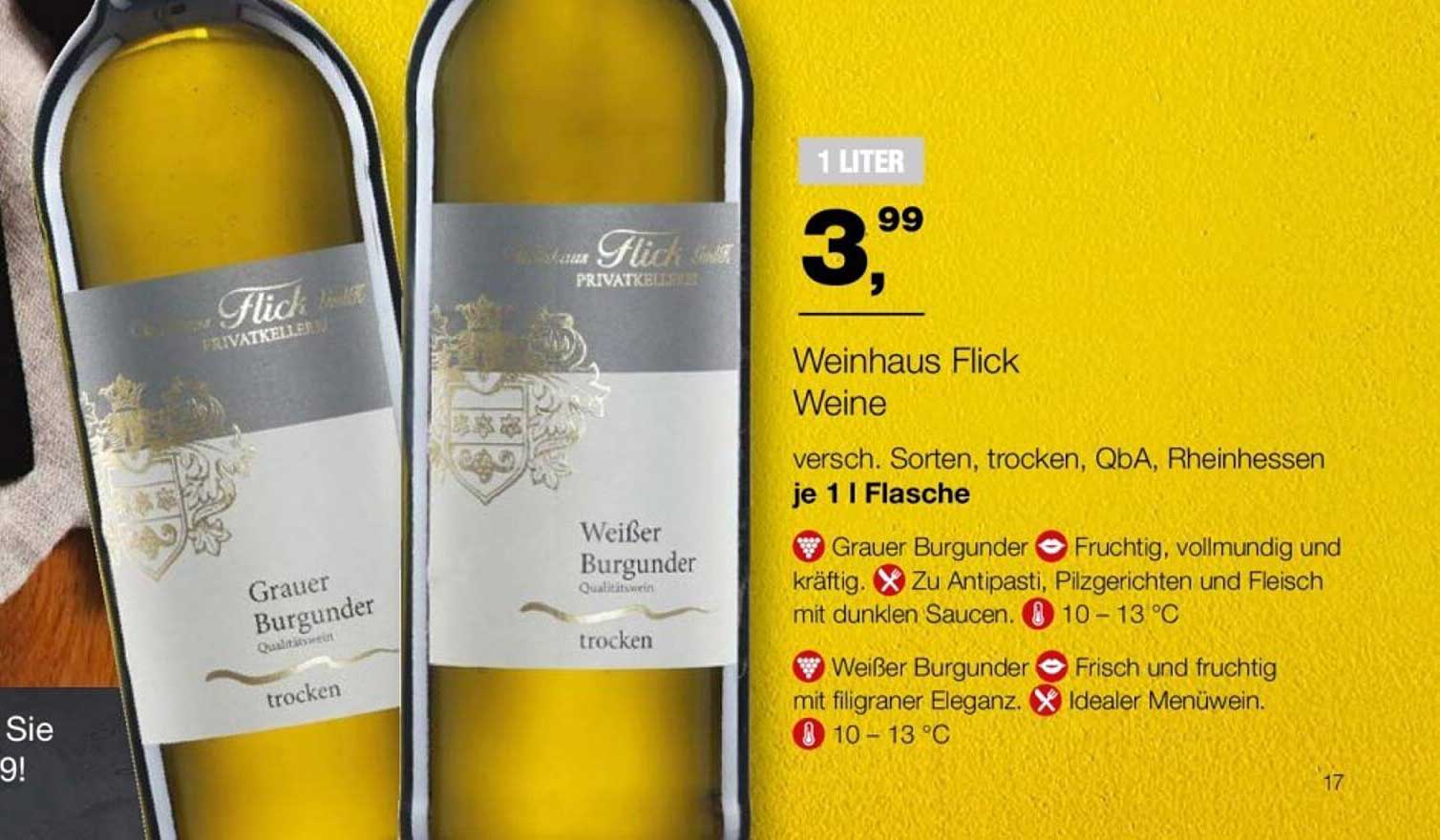 Weinhause Flick Weine – Grauer und Weißer Burgunder, 1 L Flasche