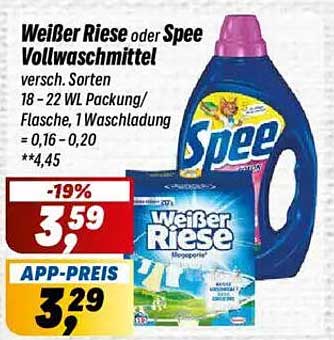 Weißer Riese oder Spee Vollwaschmittel - 3,29 € App-Preis