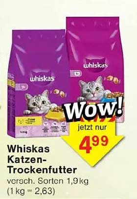 Whiskas Katzen-Trockenfutter 1,9 kg – jetzt nur 4,99 €