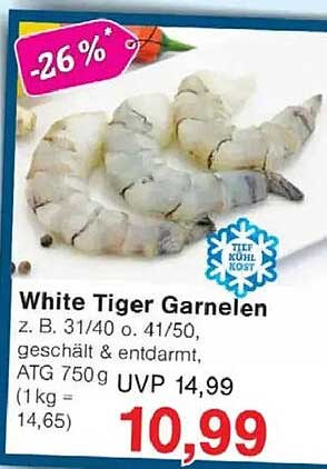 White Tiger Garnelen z. B. 31/40 o. 41/50, geschält & entdarmt, ATG 750g