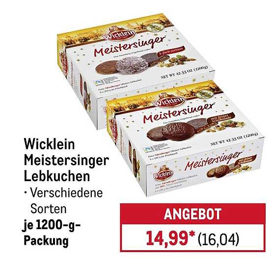 Wicklein Meistersinger Lebkuchen - Verschiedene Sorten, je 1200-g-Packung