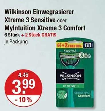 Wilkinson Einwegrasierer Xtreme 3 Sensitive oder MyIntuition Xtreme 3 Comfort, 6 Stück + 2 Stück GRATIS
