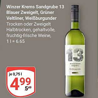 Winzer Krems Sandgrube 13 Blauer Zweigelt, Grüner Veltliner, Weißburgunder Halbtrocken