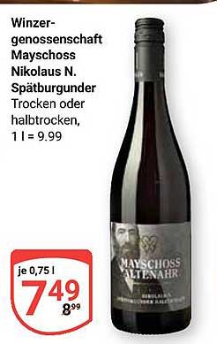 Winzergenossenschaft Mayschoss Nikolaus N. Spätburgunder Trocken oder halbtrocken, 0,75 l für 5,49 €